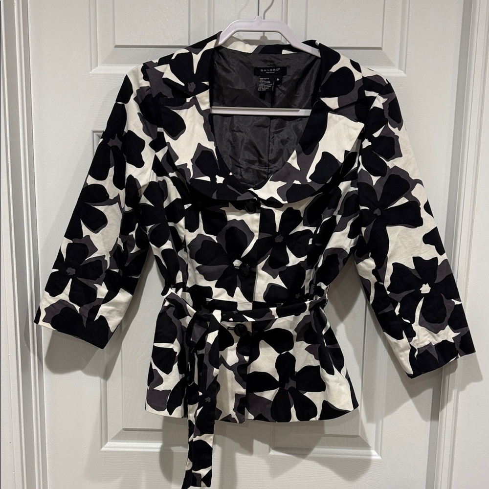 Sandro Black and White Floral Blazer Size Medium